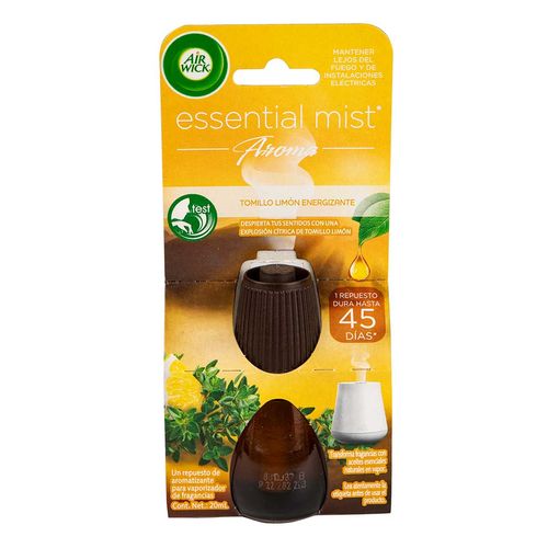 Vaporizador de Fragancias Air Wick Essential Mist Aroma Tomillo Limón Energizante Repuesto de 20 mL