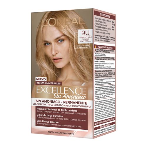Tinte Excellence sin Amoniaco Tono 9U Rubio Claro Cenizo Universal 1 Pieza