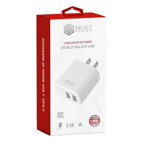 Cargador de pared doble salida USB y Tipo C  Select Sound CU3-SP