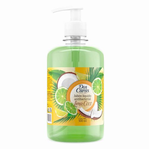Jabón Líquido Antibacterial Dos Caras aroma Lima-Coco 500ml