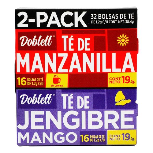 2 Pack Té Doblett Manzanilla/Jengibre Mango 38.4g