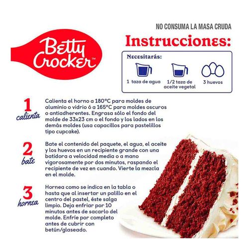 Harina para pastel Betty Crocker sabor chocolate red velvet 375g
