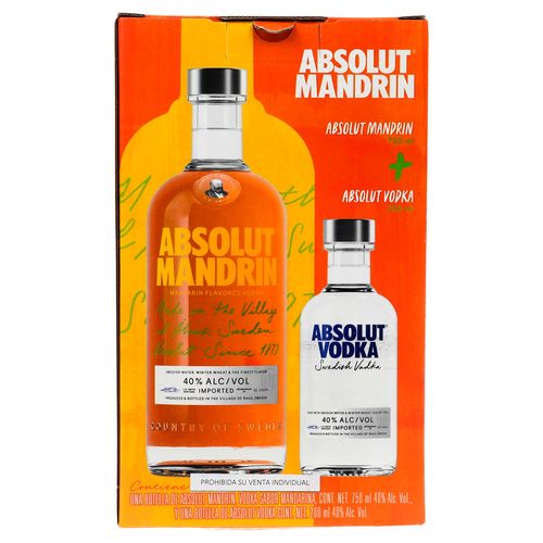 Vodka Absolut Mandarina 750ml + Absolut Vodka Blue 200ml