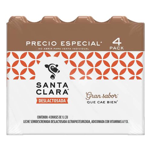 4 Pack Leche Santa Clara Deslactosada 1L