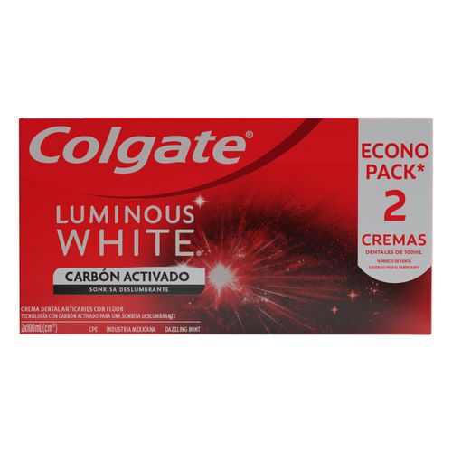 Pasta Dental Colgate Luminous White Charcoal 2 Piezas 100ml