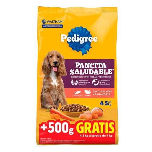 Croquetas Pedigree para Perros Adultos Sabor Salmón, Pavo y Zanahoria 4kg + 500g