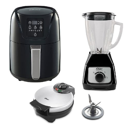 Combo Oster Freidora de Aire, Licuadora, Cuchilla, Waflera Negro