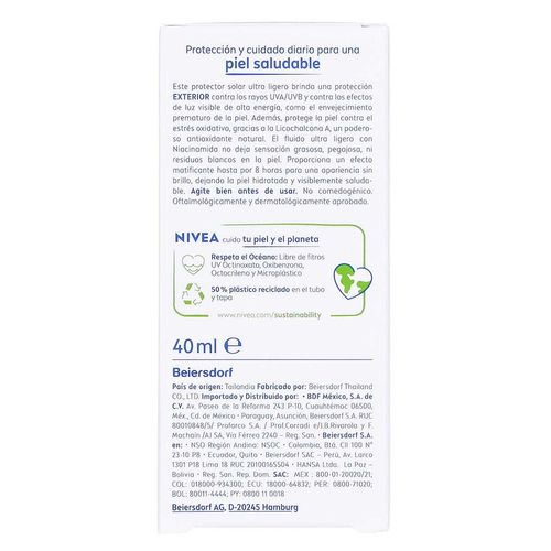 Protector Facial Nivea Fluido Diario Invisible 40ml