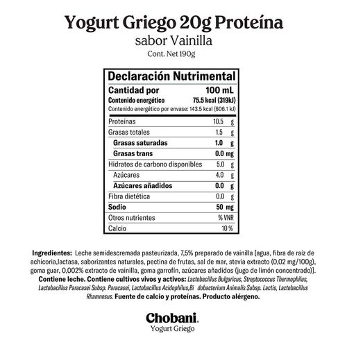 Yogurt Griego con 20g de Proteína Vainilla 190g