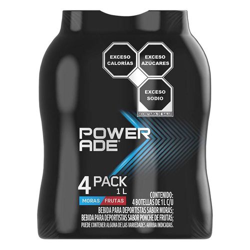 Pack Bebida Isotónica Powerade Moras/Frutas 4 Piezas de 1L