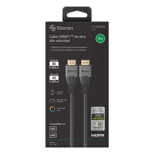 Cable HDMI Steren 3 mts 2.1 de Ultra Alta Velocidad