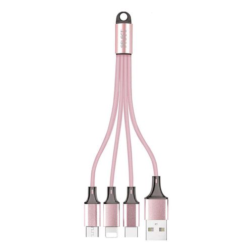 Cable Cargador Select Sound USB A Micro USB Tipo C & Ligthning Modelo Pulpon-Sprs Rosa