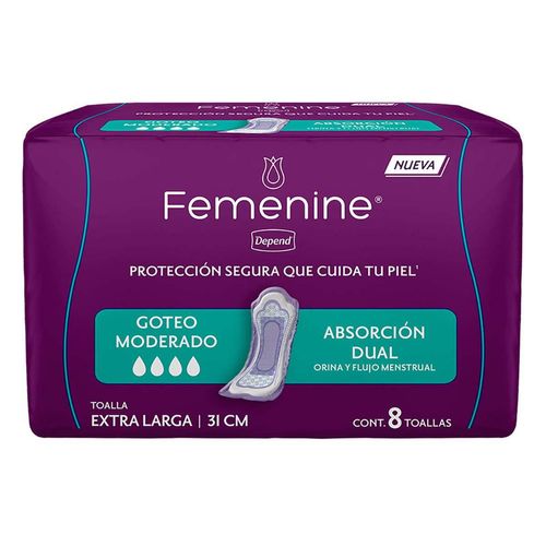 Toalla Extra Larga Depend Femenine Dual Larga Moderado 8 Piezas