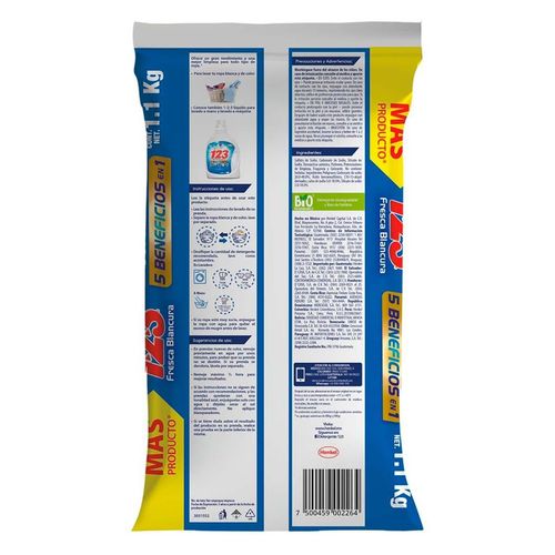 Detergente 123 5 Beneficios Fresca Blancura 1.1 Kg