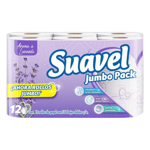 Papel Higiénico Suavel Jumbo 550 Hojas Dobles 12 Rollos