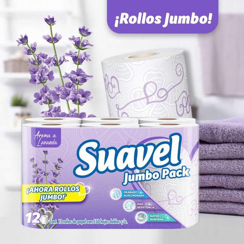 Papel Higiénico Suavel Jumbo 550 Hojas Dobles 12 Rollos