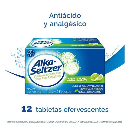 Alka Seltzer Lima Limon Caja con 12 Tabletas Efervesentes