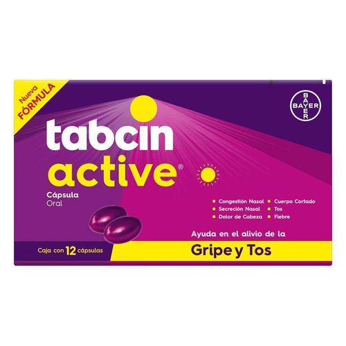 Tabcin Active Rápido Alivio de la Gripe y Tos Caja con 12 Cápsulas