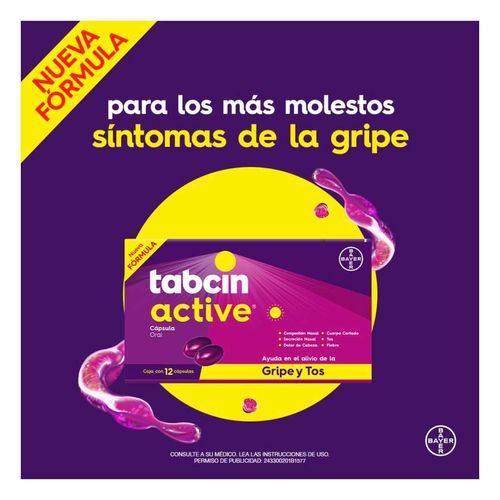 Tabcin Active Rápido Alivio de la Gripe y Tos Caja con 12 Cápsulas
