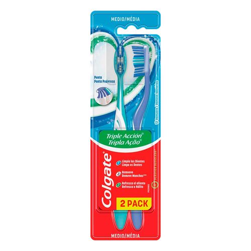 Cepillo de Dientes Colgate Triple Acción Medio 2 Piezas
