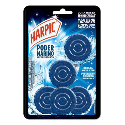 Pastillas Limpiadoras para Tanque Harpic Poder Marino 5 Piezas