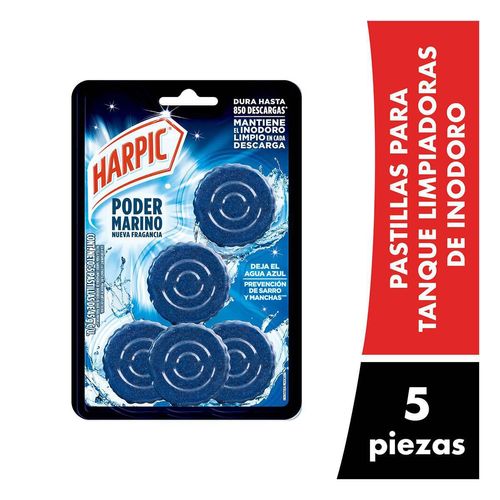 Pastillas Limpiadoras para Tanque Harpic Poder Marino 5 Piezas
