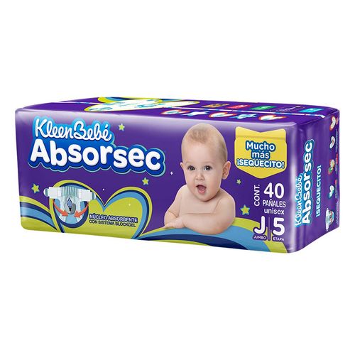 Pañales KleenBebé Absorsec Etapa 5 Jumbo 40 Pañales