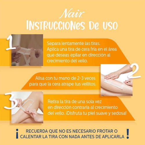 Tiras Epilatorias Corporales Nair Cera Fría con Manzanilla Piel Sensible 20 Tiras