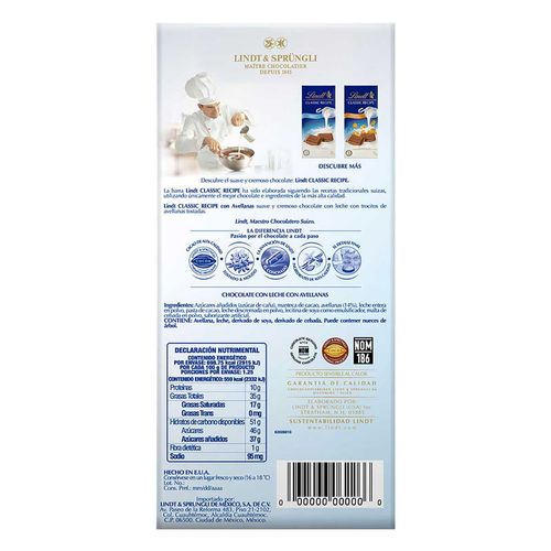 Lindt Classic Recipe Avellana Barra 125g