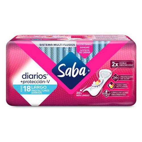 Protectores Saba Diarios + protección-V Largos  18 Piezas