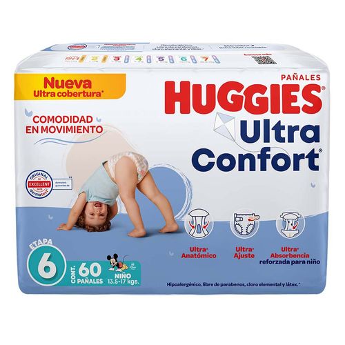 Pañales Huggies UltraConfort Etapa 6 para Niño 60 Pañales.