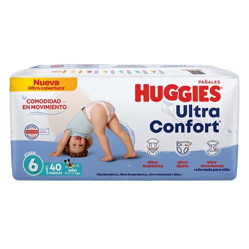 Pañales Huggies UltraConfort Etapa 6 para Niño 40 Pañales.