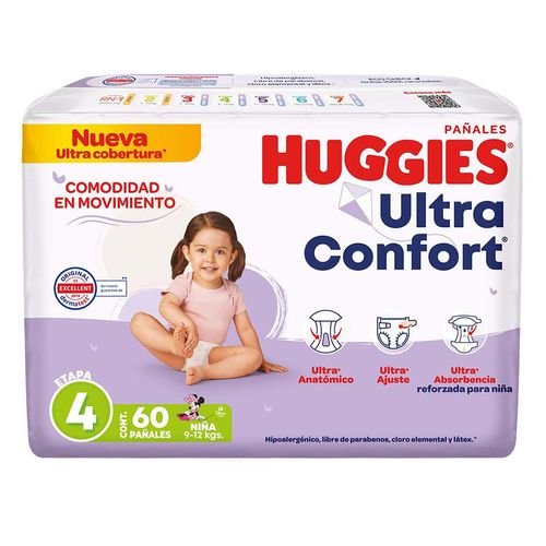Pañales Huggies UltraConfort Etapa 4 para Niña 60 Pañales.