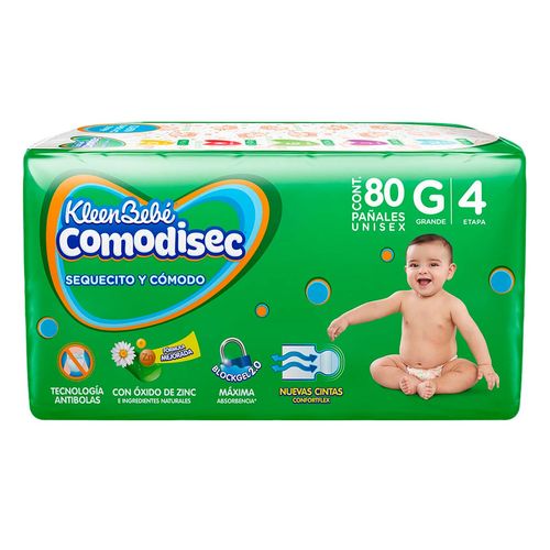 Pañales KleenBebé Comodisec Etapa 4 Grande Unisex 80 Pañales