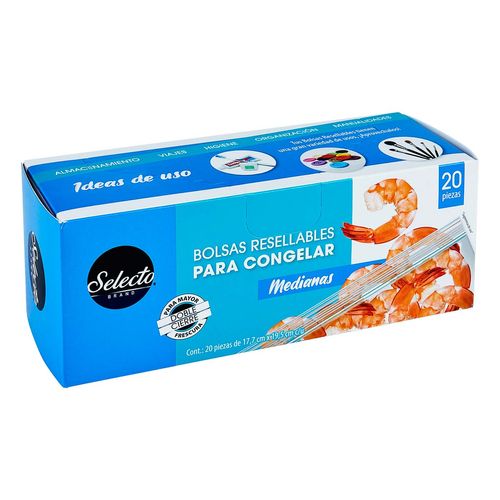 Bolsas para Congelar Selecto Brand Resellables Doble Cierre Medianas 20 Bolsas
