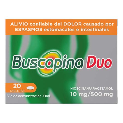 Buscapina Duo Antiespasmódico y Analgésico Alivia el Dolor de Panza 20 Tabletas