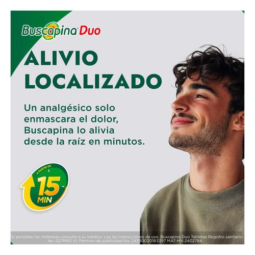 Buscapina Duo Antiespasmódico y Analgésico Alivia el Dolor de Panza 20 Tabletas