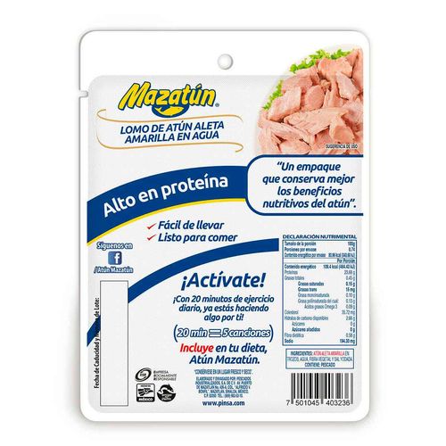 Atún Mazatún en Agua Pouch 78g