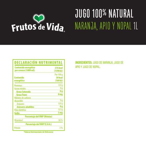 Jugo de Naranja, Apio y Nopal Frutos de Vida 1L