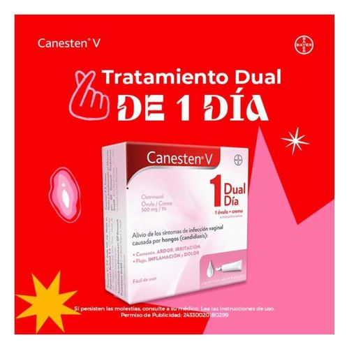 Canesten V Dual Infecciones Vaginales 1 Crema+ 1 Ovulo