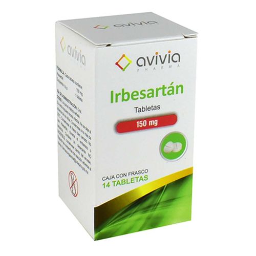 Tabletas Genéricas Irbesartán 150mg Frasco con 14 Tabletas