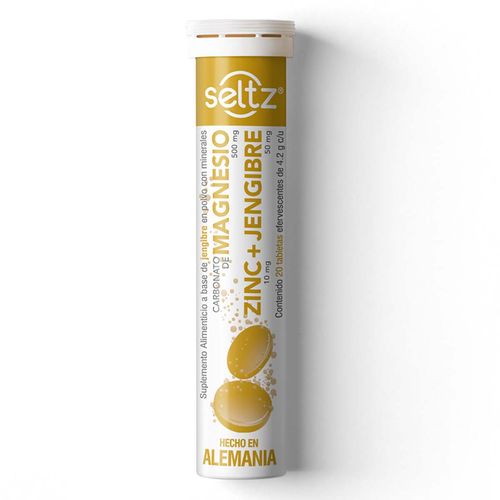 Tabletas Efervescentes Seltz Magnesio + Zinc Sabor Limón Jengibre 20 Tabletas
