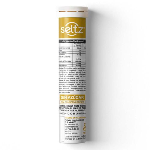 Tabletas Efervescentes Seltz Magnesio + Zinc Sabor Limón Jengibre 20 Tabletas
