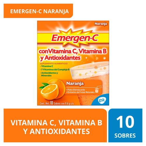 Emergen-C Suplemento Alimenticio Polvo Efervescente Sabor Limón  Caja con 10 Sobres