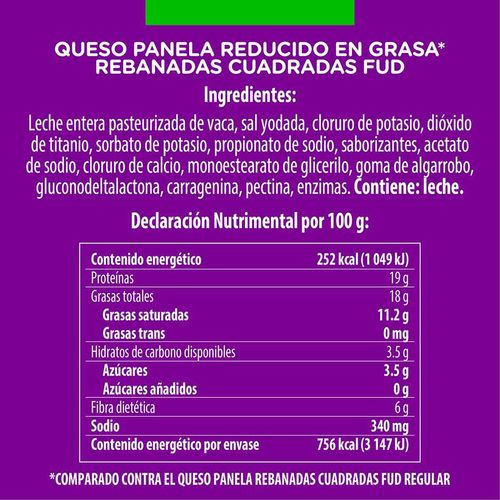 Queso Fud Cuida t+ Panela Rebanadas Cuadradas 300g