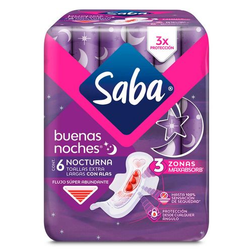 Toallas Femeninas Saba Buenas Noches con Alas 6 Piezas