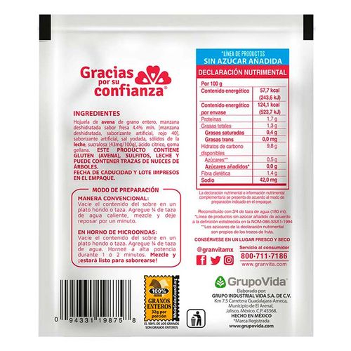 Avena Instantánea Granvita 0% azúcar Fresa 35g