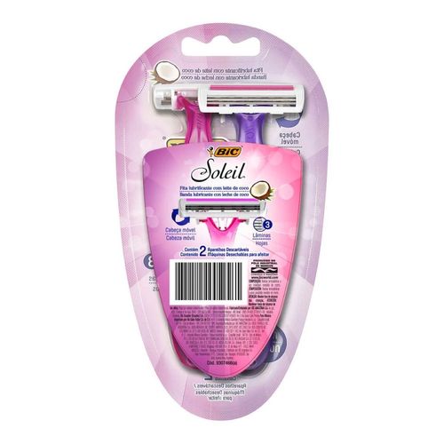 Rastrillo Bic Soleil 3 Hojas de Acero Inoxidable 2 Piezas