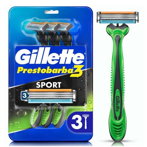 Rastrillo Gillette Prestobarba3 Sport  3 Hojas para Rasurar al Ras 3 Unidades