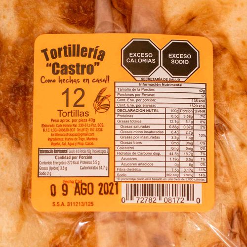 Tortilla de Trigo Tortillería Castro 12 Piezas 450g